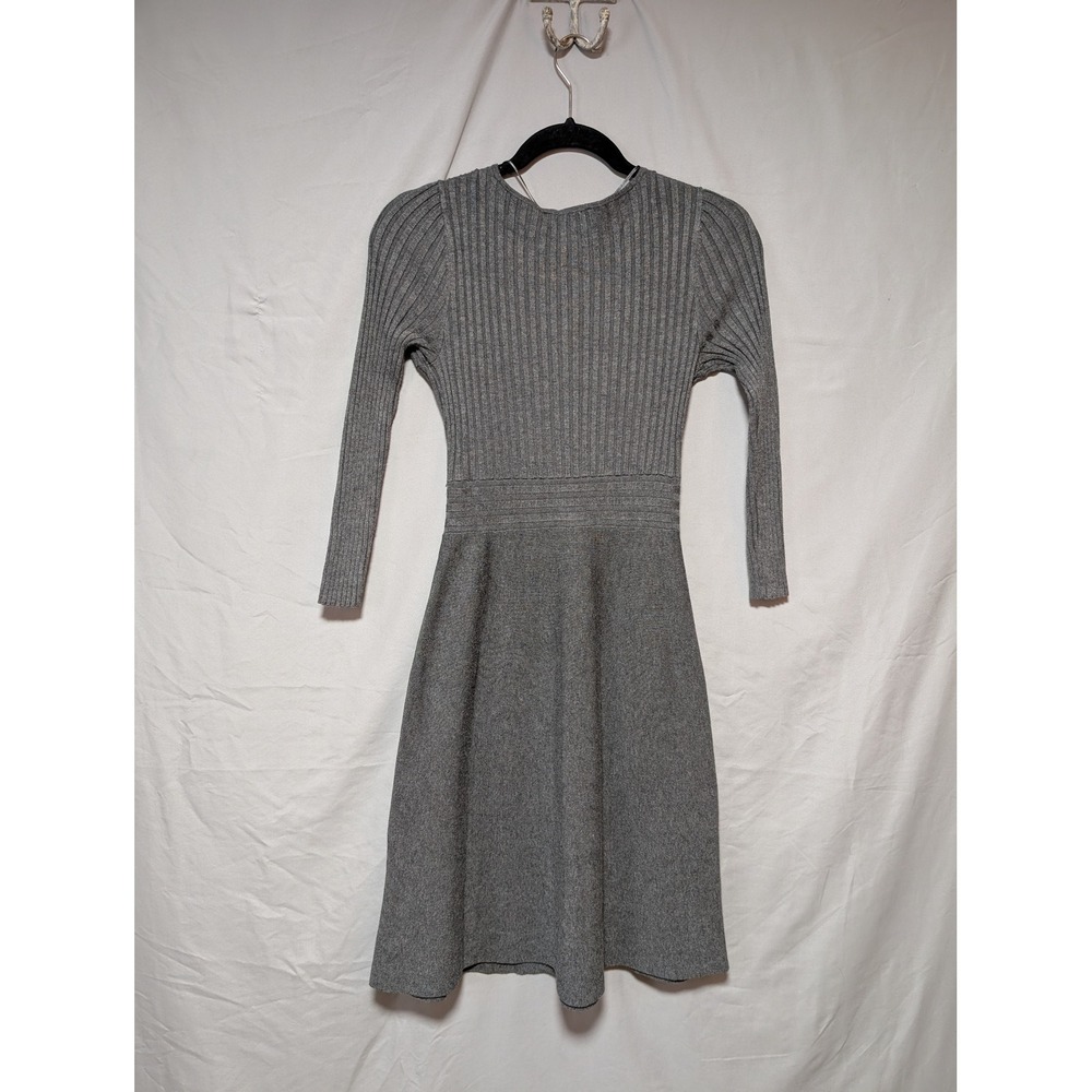 INC International Concepts Gray Ribbed Knit Fit & Flare Sweater Dress Medium - Picture 3 of 6